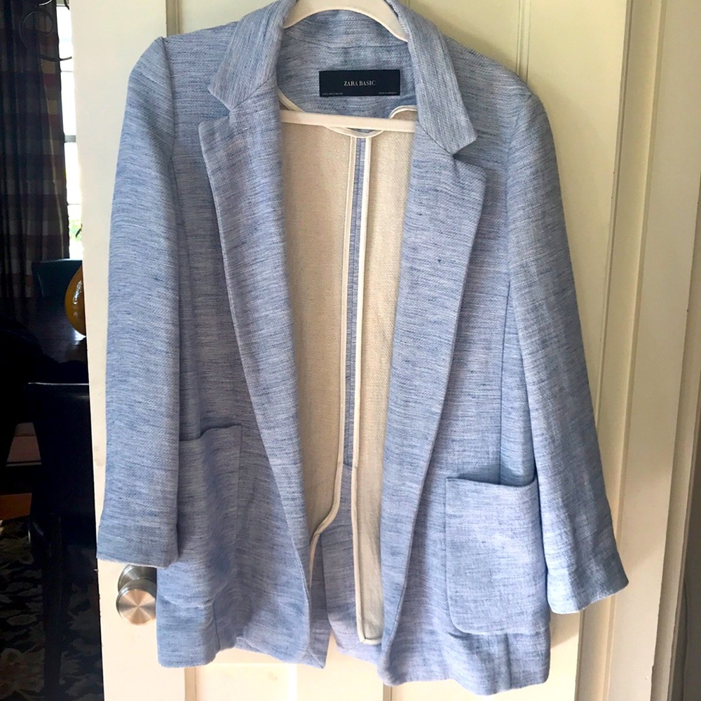 Zara Basic blue blazer size small. Unlined, soft cotton, linen material.